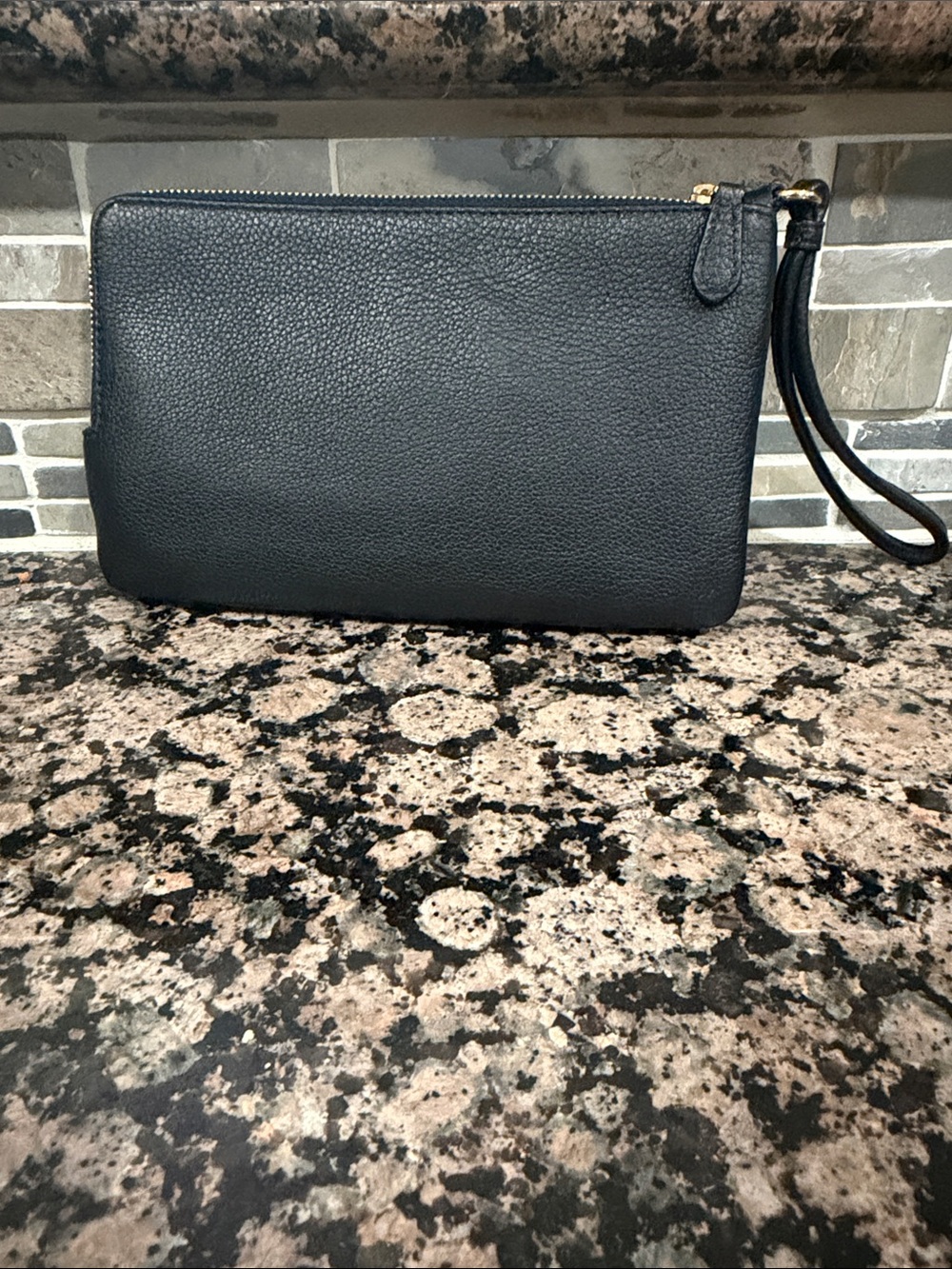 Coach Brown/Black Signature double zipWristlet with Gold Hardware - Picture 2 of 7